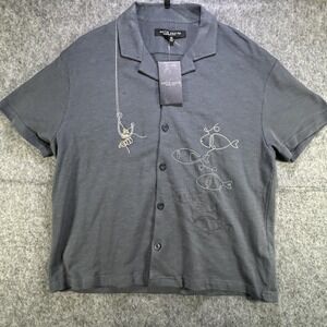 Rustic Souls Shirt Mens Medium Gray Camp Collar Button Front Diver Fish